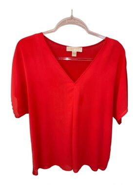 Michael Kors Vibrant Red-Orange V-Neck Women's Blouse